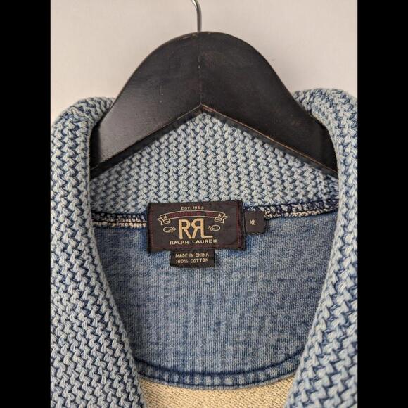 [SOLD] RRL DOUBLE RL Men's Sz XL Light Indigo Blue Shawl Collar Button Cardigan - Picture 3 of 12